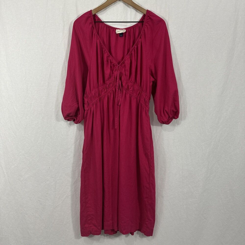 Universal Thread Hot Pink Milkmaid Babydoll Linen Blend Midi Dress Womens Sz XL